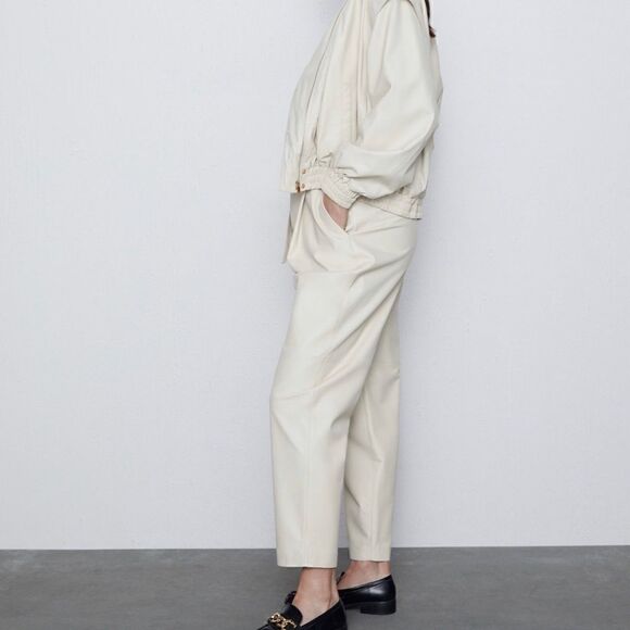 NWT Zara slouchy leather pants ecru S - Picture 8 of 10